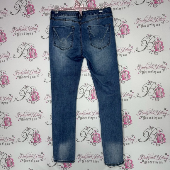 Bebe jeans heartbreaker skinny stretchy rhinestone bling on back pockets blue - Picture 2 of 13